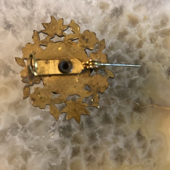 Vintage Dainty small pin brooch dark silver w milk glass beaded - Picture 3 of 12